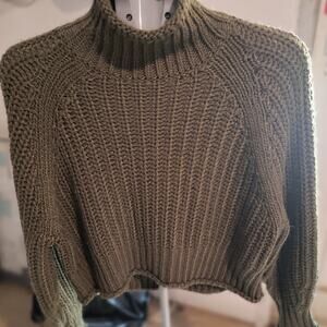 H&M Small Olive Green Chunky Knit High Neck Sweater Jumper Wool mix